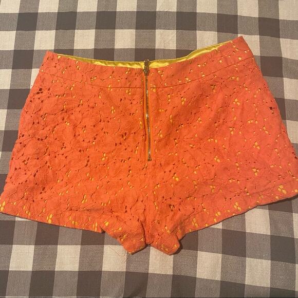 Forever 21 Exclusive High Waisted Orange Lace Shorts Women's Size Large Mom Rise - Picture 3 of 7